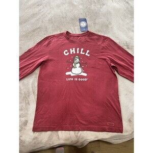Life is Good Mens Crusher Long Sleeve Shirt Size M Snow Man Christmas K2